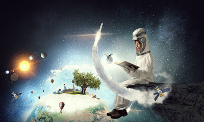 Obraz na płótnie Canvas She dreams to explore space . Mixed media