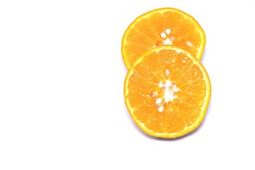 Sliced orange surface ; Orange Texture, striped with seed isolate on white background with copy...