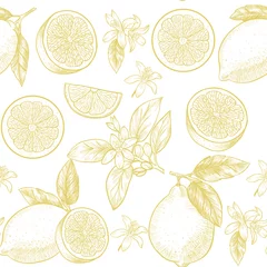 Fototapete Zitronen Zitronen und Blumen. Vektor nahtlose Muster