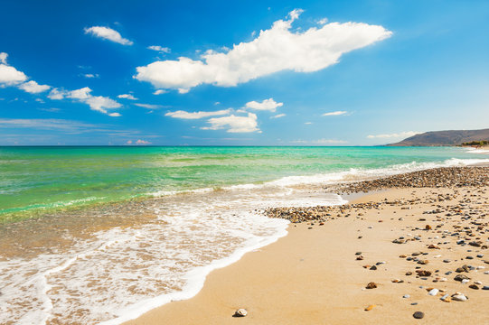 Beautiful beach and blue sky with clouds.