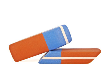 Two erasers isolated on white background
