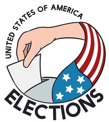 American Voter's Hand with Flag in Election Event, Vector Illustration