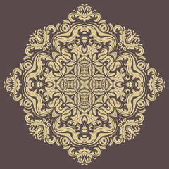 Elegant ornament in the style of barogue. Abstract traditional pattern with oriental elements. Brown and golden pattern