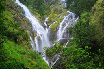 Heart-shaped waterfall, wonderful waterfall during rainy season in deep forest, Umphang in Tak province ,Thailand.