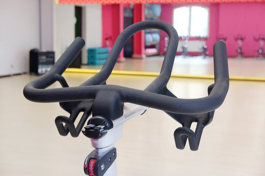 Fitness hall with sport bicycle