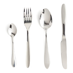 fork, knife and spoon isolated on white