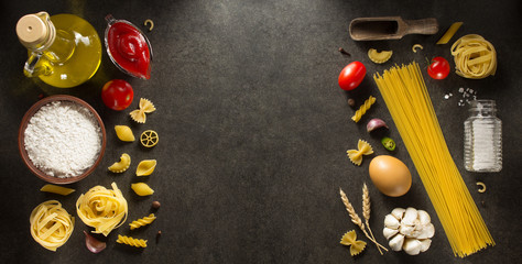 pasta and food ingredient  on table