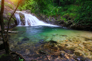 wonderful waterfall during rainy season in deep forest, Umphang in Tak province ,Thailand.
