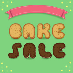 Bake sale. Inscription by cookies font.