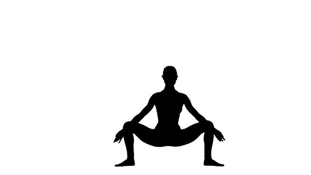 Woman is practicing yoga. White background. Silhouette