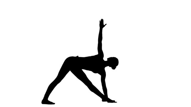 Women in yoga poses and sport exercise. White background. Silhouette