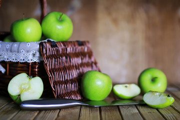 green apple in a basket