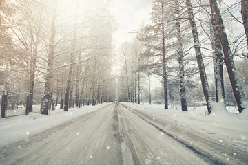  road in the snowy storm winter