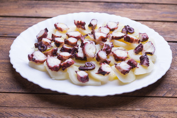 Delicious galician octopus: Pulpo a Feira. Typical spanish tapas