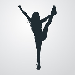 Icono plano silueta chica deportista flexible en fondo degradado