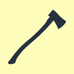 Icono plano silueta hacha de leñador en fondo amarillo
