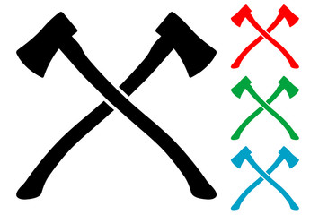 Icono plano silueta hachas de leñador en varios colores