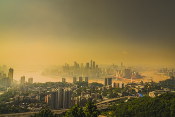 Fototapeta premium Chongqing, China downtown city skyline over the Yangtze River.
