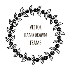 Hand drawn wreath made in vector. Leaves garlands. Romantic floral design elements.