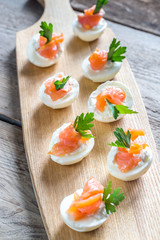 Salmon cream cheese deviled eggs