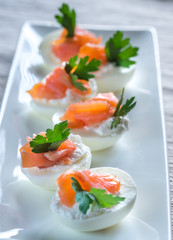 Salmon cream cheese deviled eggs