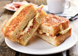 Toast sandwich with cheese and bacon