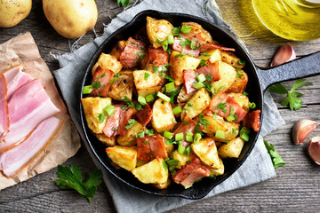 Roasted potato in frying pan