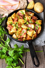 Roasted potato in frying pan