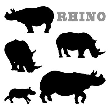 African Rhinoceros Silhouette Collection Set