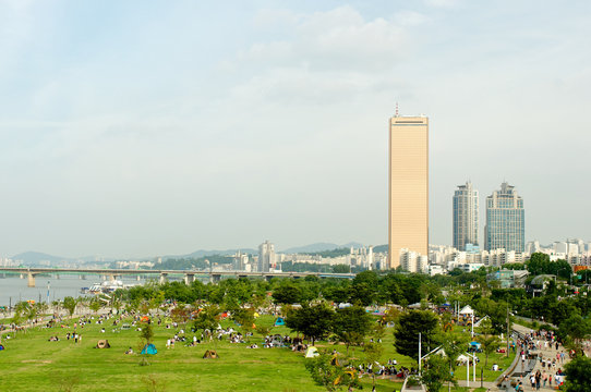 Hangang river in Seoul in summer in Korea