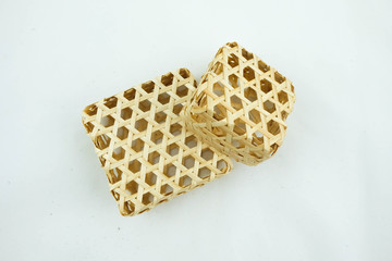 Handmade wicker boxes. White background.