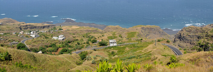Asphalt road curves into Sao Jorge