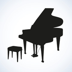 Vector drawing of an open grand piano © Marina