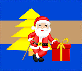 Happy Santa with Xmas Tree and Gift Box