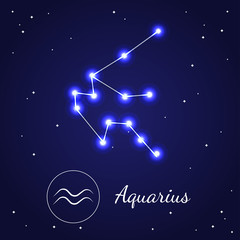 Aquarius Zodiac Sign Stars on the Cosmic Sky. Vector