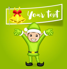 Happy Elf Presenting Christmas Greeting Banner