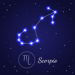 Scorpio Zodiac Sign Stars on the Cosmic Sky. Vector