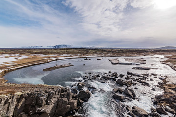 Fototapeta premium panoramic view of thingvellir national park at wintertime, iceland