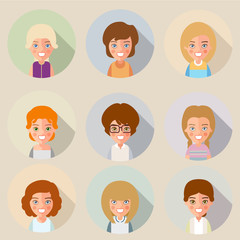 This is a set of cartoon characters girls. In the flat style. For avatars. eps8. Party of two.