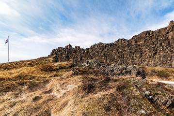 canyon in thingvellir national park at wintertime, iceland