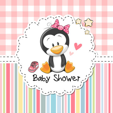 Baby Shower Greeting Card with Penguin
