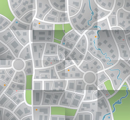vector paper city map with folds