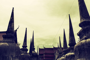  pagoda in watpratad  on the sky background, Nakornsrithammarat in Thailand.