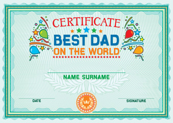 best dad (father) on the world certificate