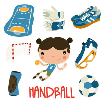 handball kid cute set. handball equipment.