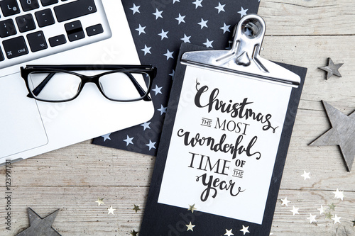 &quot;Business Office Workplace with Christmas Decoration&quot; Stockfotos und