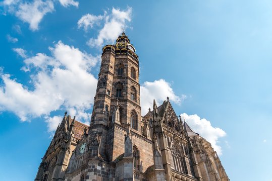 Tower of Saint Elizabeth Cathedral, Kosice, Slovakia. The Saint Elizabeth Cathedral is the easternmost Gothic cathedral in Europe and the largest church in Slovakia
