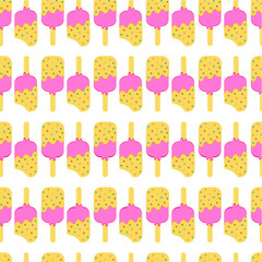 Seamless Colorful Ice Cream Pattern.  Ice Cream Dessert on a Wooden Stick. Vector illustration.
