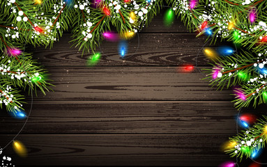 Wooden background with Christmas tree.