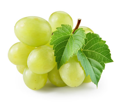 Green grape with leaf isolated on white. With clipping path.